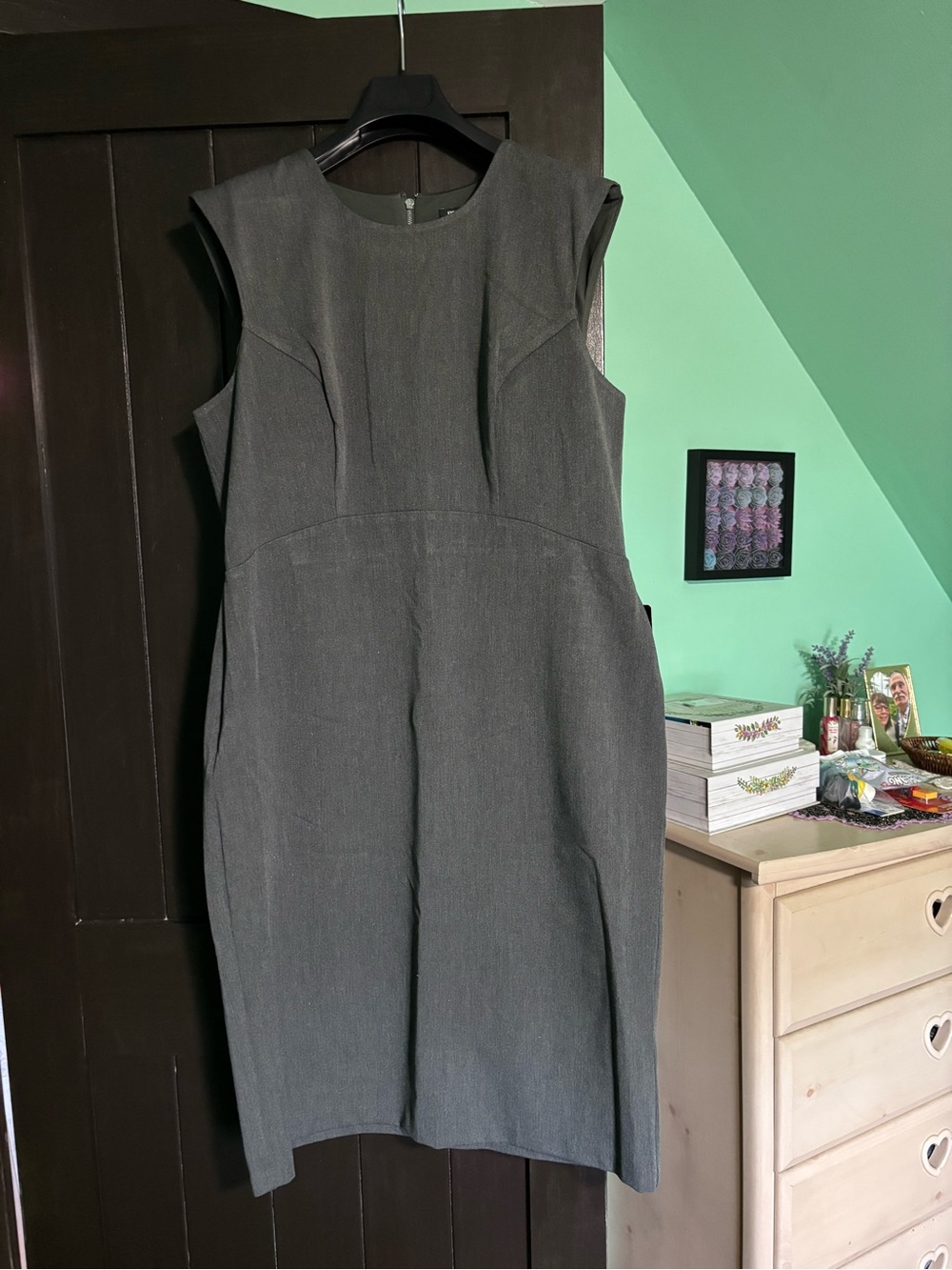 Express Sleeveless Gray Midi Sheath Dress